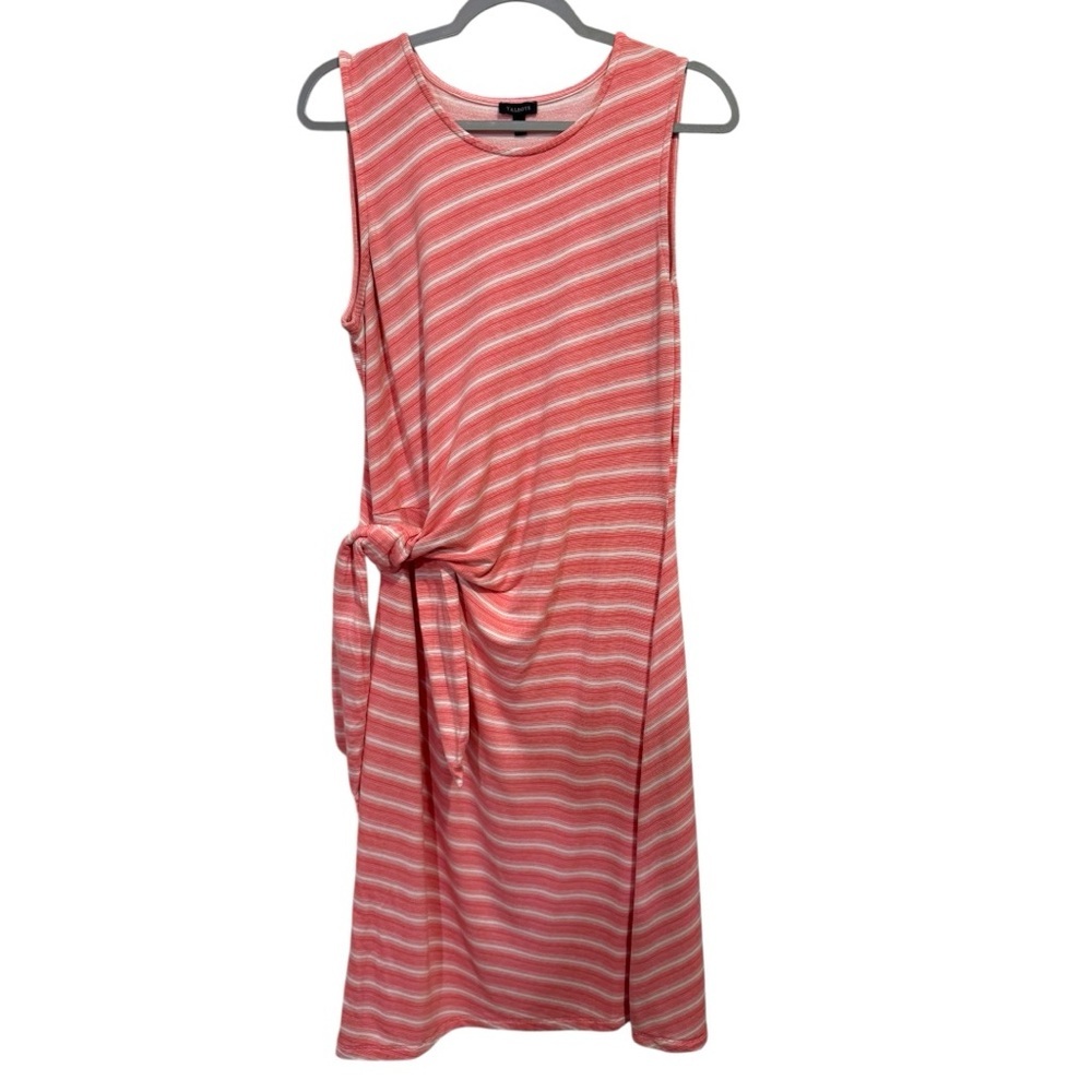 Talbots Pink White Striped Knit Tie-Waist Dress Size L - Picture 2 of 6
